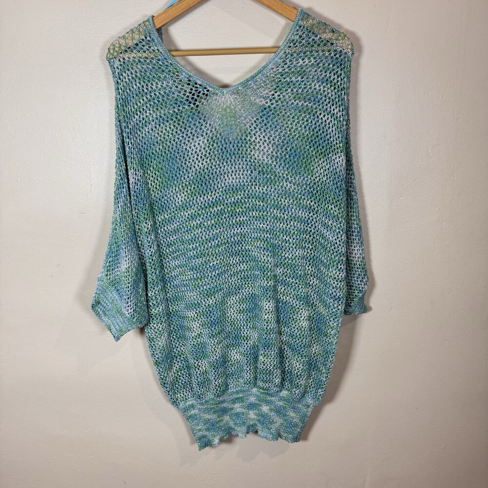 NWT Lane Bryant Women Sweater Blue Metallic Open Knit V Neck 18/20 Coastal Beach - Picture 6 of 8
